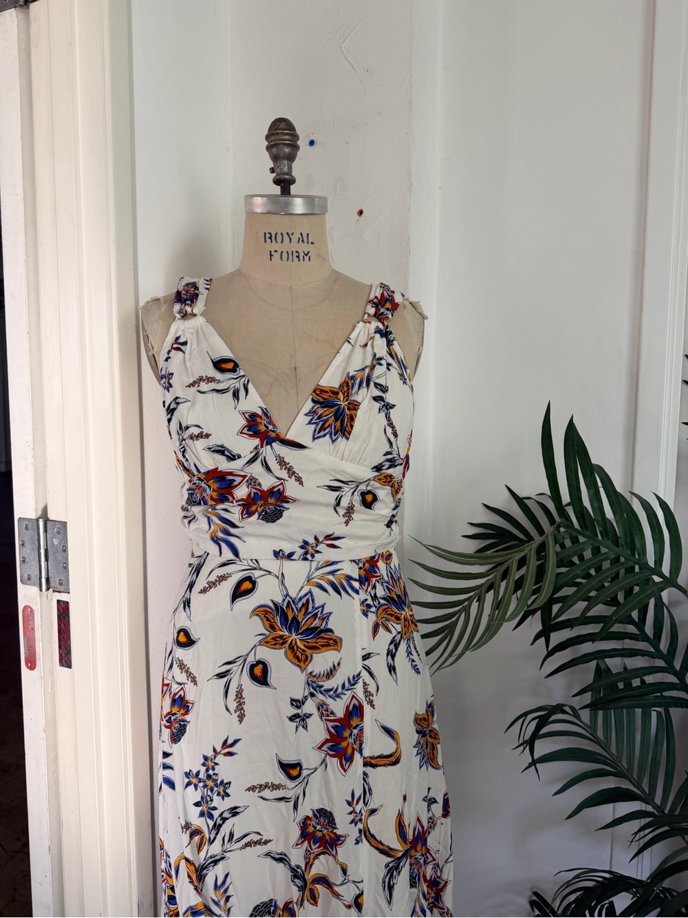 The Jetset Diaries White Maxi Dress with Blue & Gold Floral Print